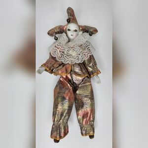 VINTAGE - Porcelain Clown Jester Doll - 11"